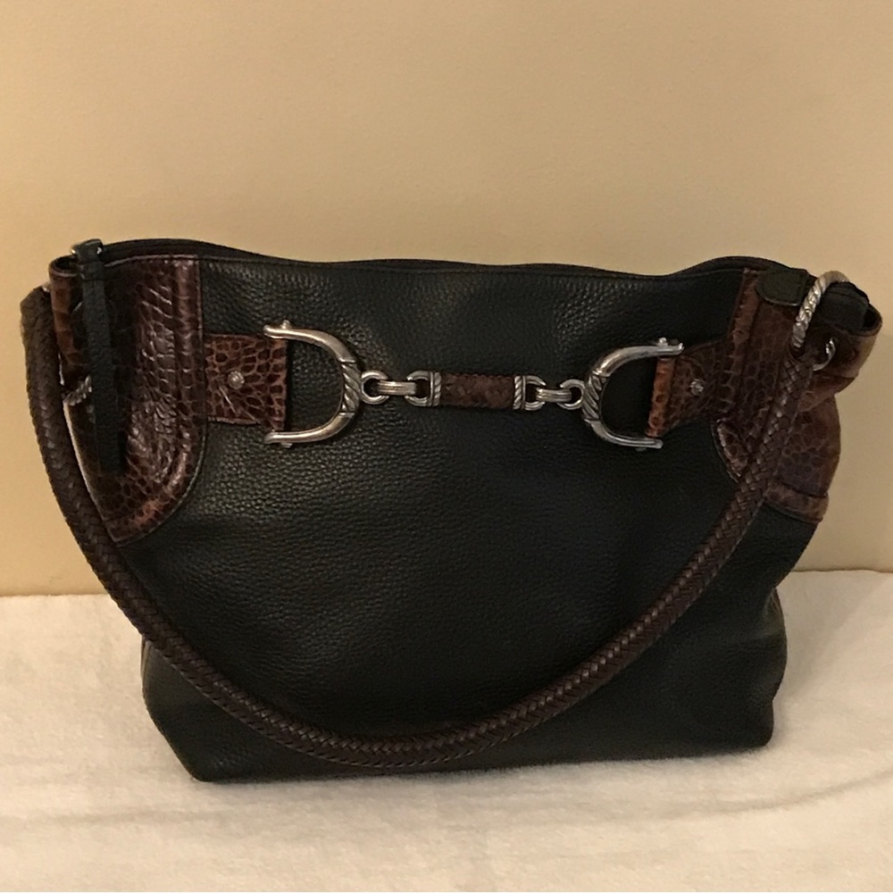 Vintage Brighton Dark Brown Croc Embossed Leather Shoulder Bag